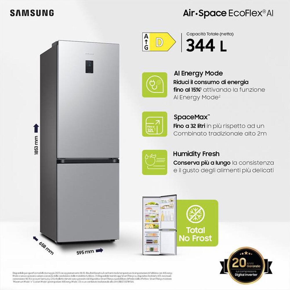 "SAMSUNG - Frigorifero combinato RB34C675DSA/EF Classe D-SILVER INOX"
