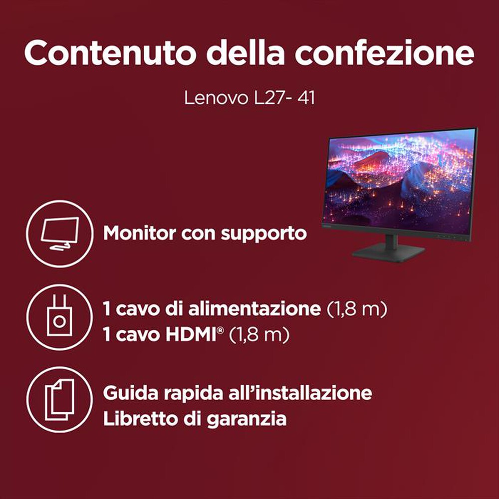 Immagine del prodotto LENOVO - Monitor WLED FHD 27" L27-4E-Raven black