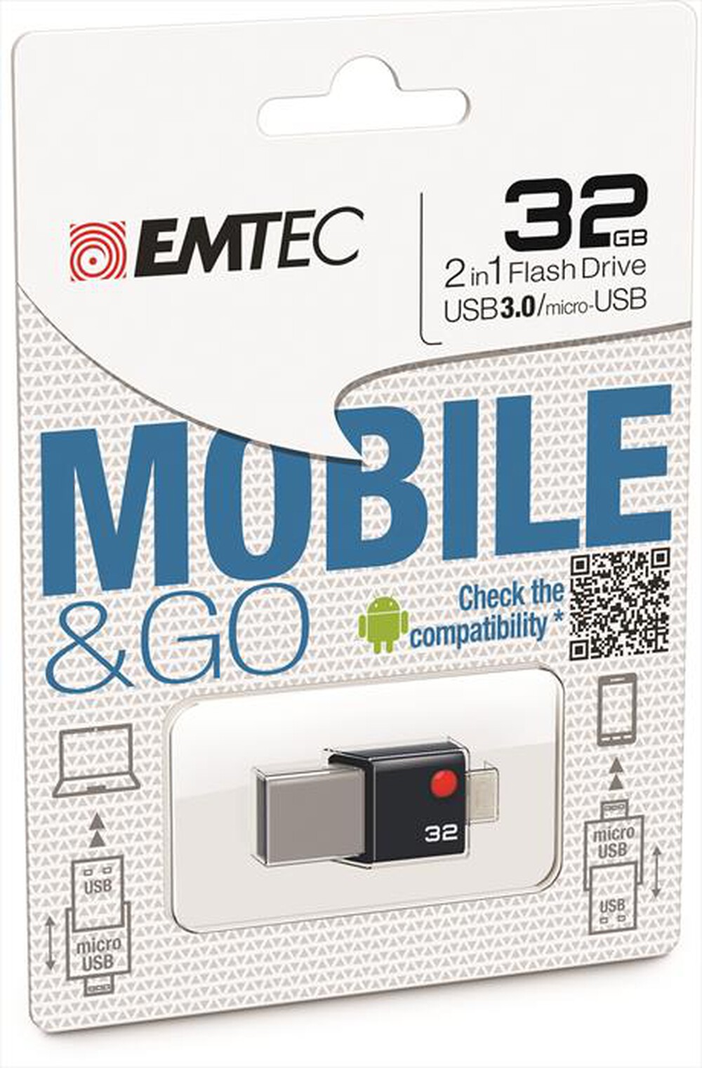 "EMTEC - MOBILE&GO 32GB USB3.0/MICRO USB X ANDROID-NERO/METAL"