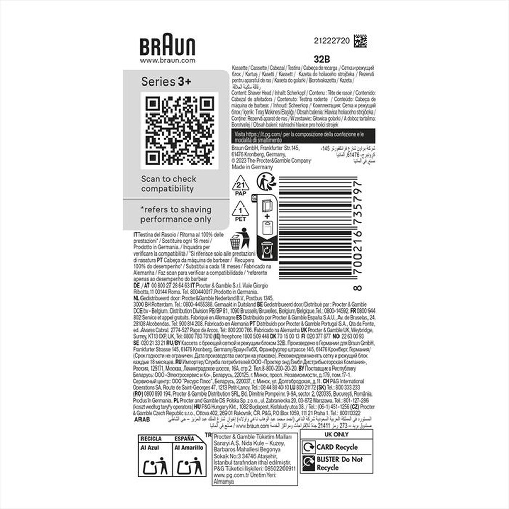 Immagine del prodotto BRAUN - Series 3+ Testina di Ricambio Per Rasoio Elettrico-NERO