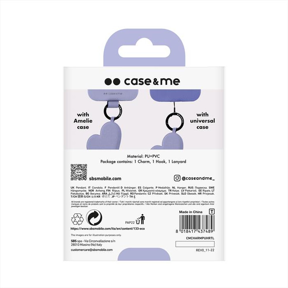 "CASEME - Charm ecoleather heart CMCHARMPUHRTL-Lavanda"