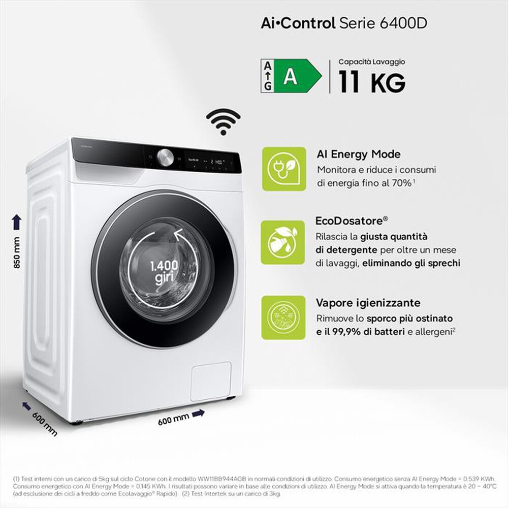 Immagine del prodotto SAMSUNG - Lavatrice WW11DG6B85LKU3 11 Kg Classe A-bianco