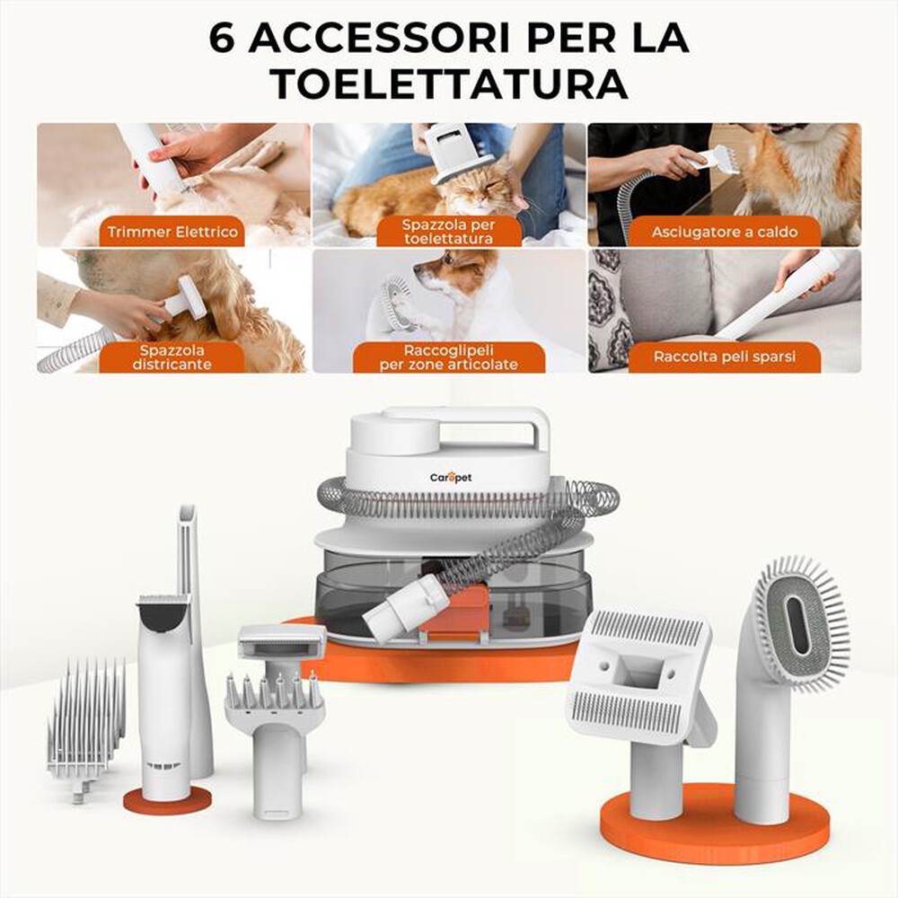 Immagine del prodotto CAREPET - Aspiratore e asciugatore PPET GROOMER 6-IN-1-BIANCO