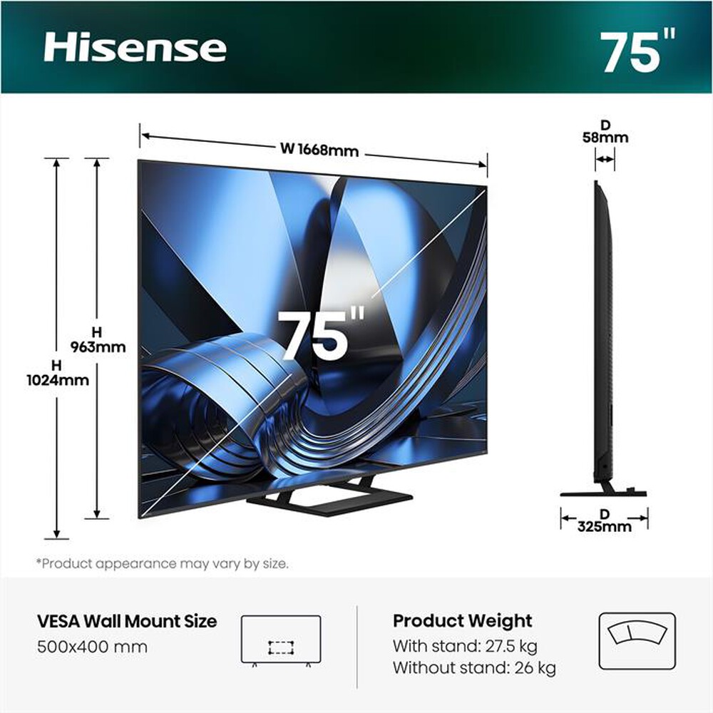 Immagine del prodotto HISENSE - Smart TV Mini LEDUHD 4K  75" 75U79SE-NERO