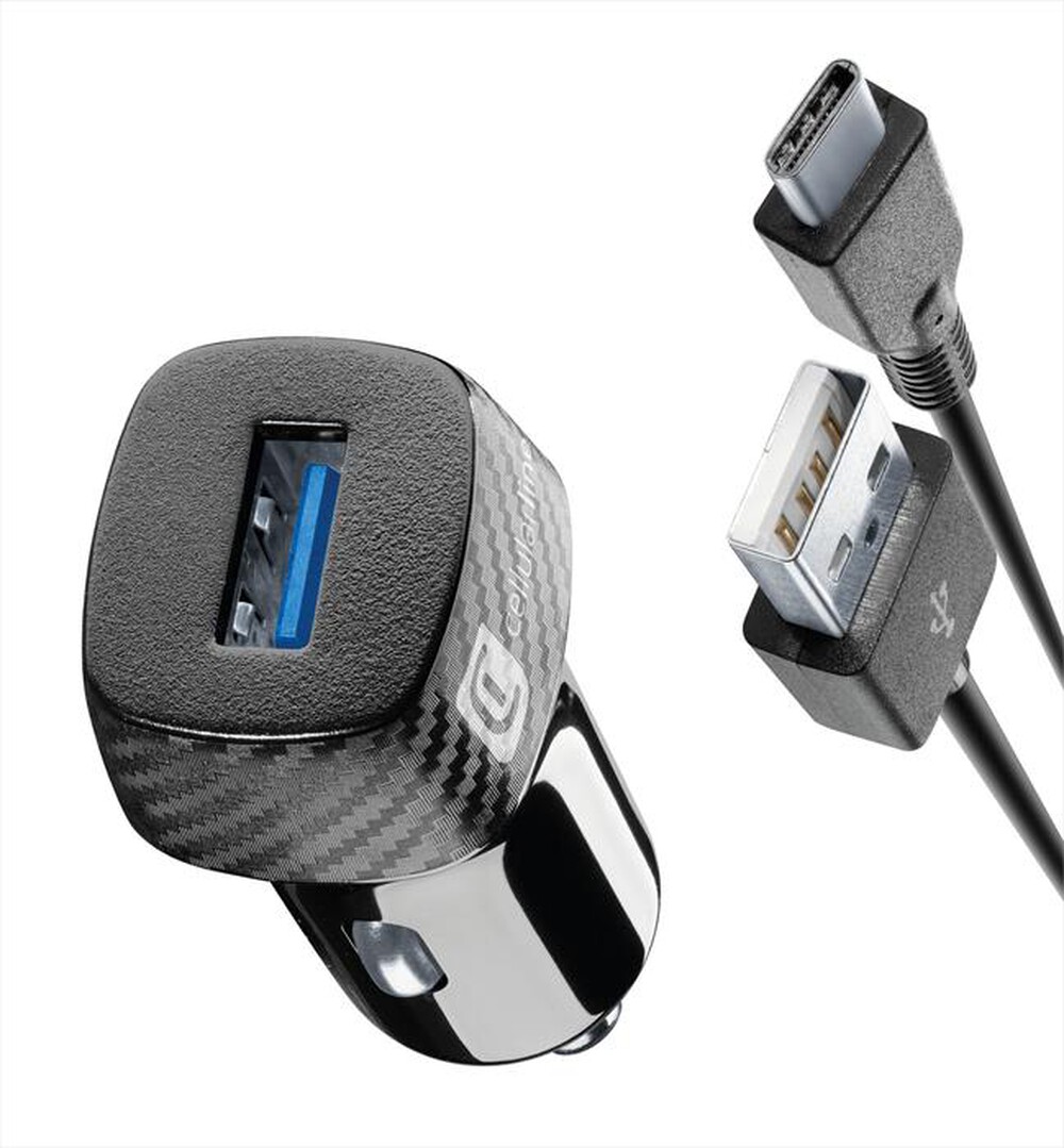 Immagine del prodotto CELLULARLINE - Caricabatterie auto 18W con porta USB-A/cavoUSB-C-Nero