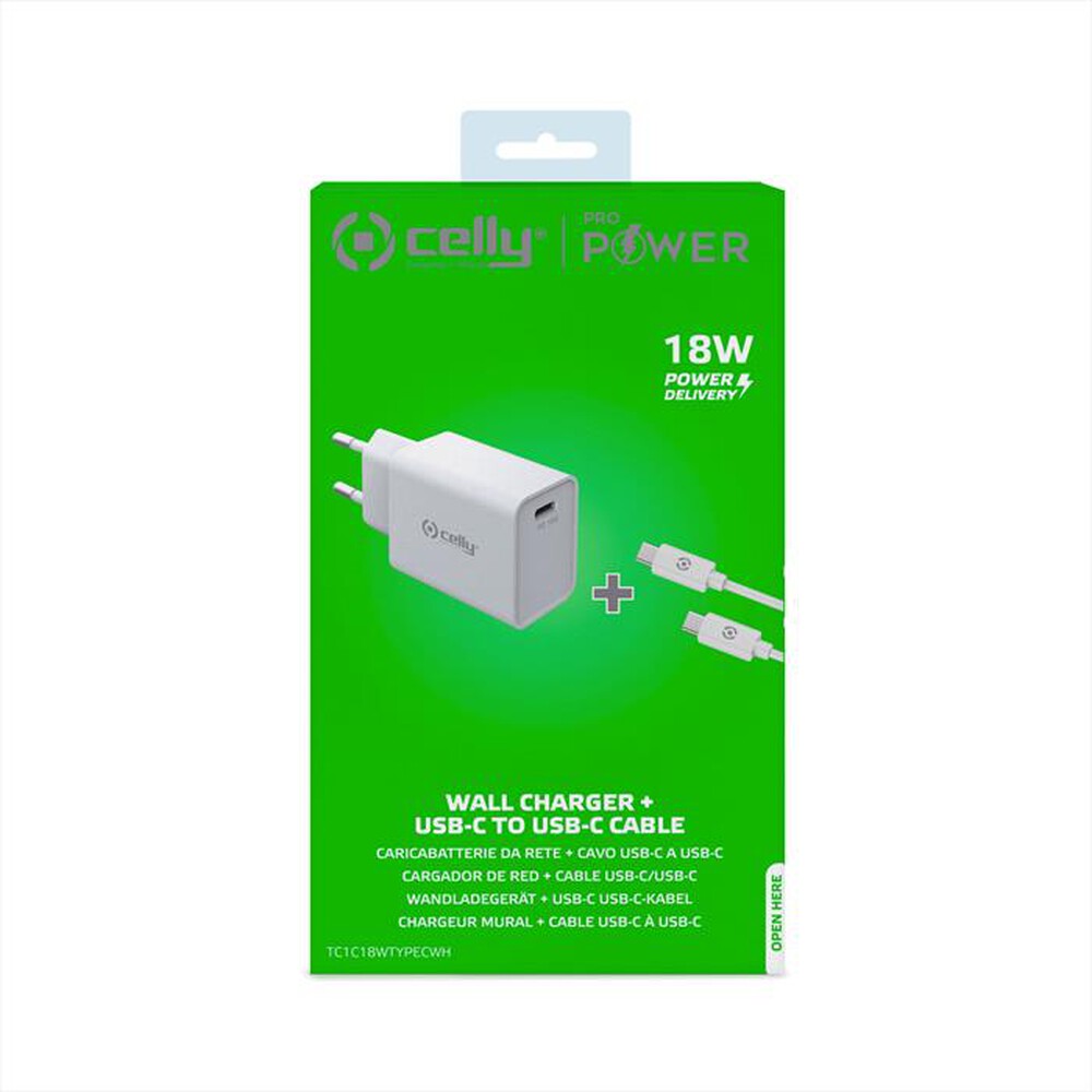 "CELLY - TC1C18WTYPECWH - TC 1 USB-C 18W + TYPE-C CABLE-Bianco"