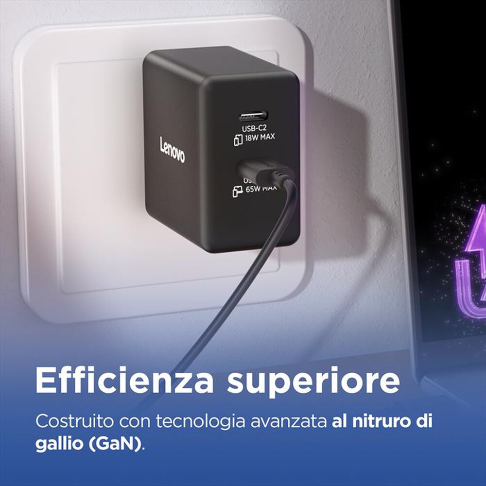 Immagine del prodotto LENOVO - Caricabatterie DUAL USB-C 65W GAN-NERO