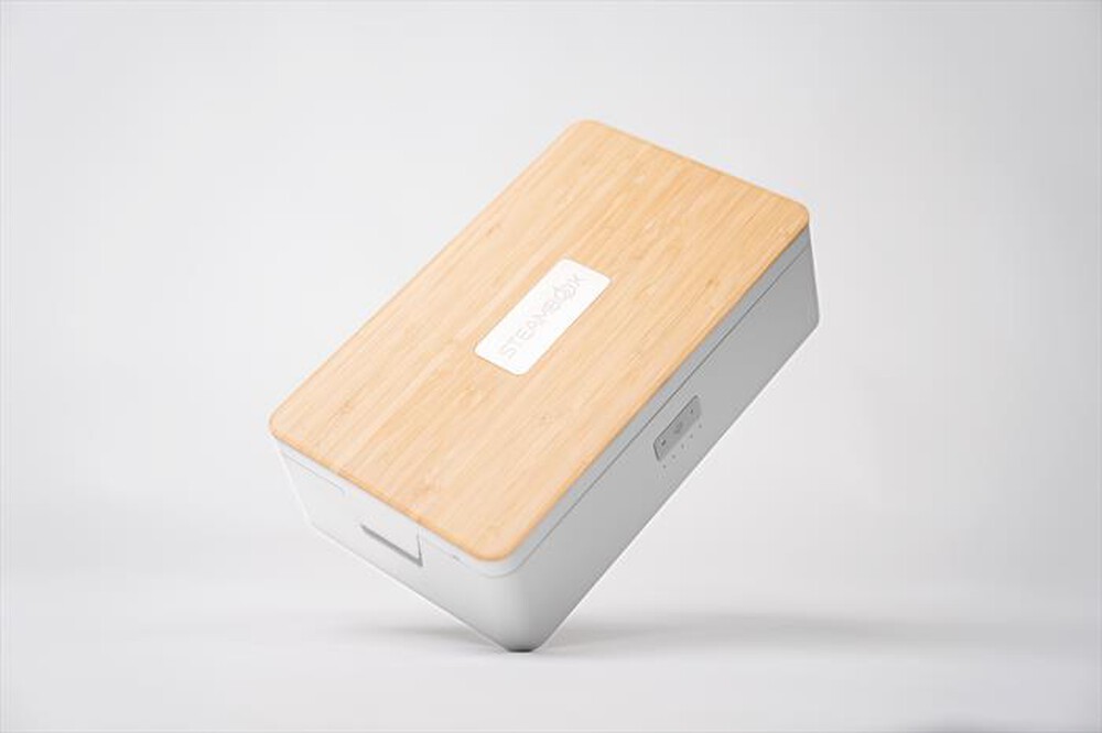 "STEAMBOX - Contenitore riscaldante per cibo Steambox SB01-Bianco e legno"