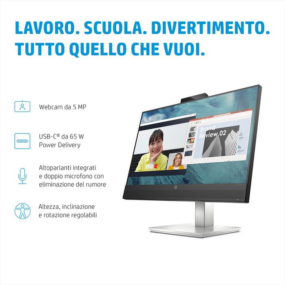 "HP - Monitor LED 23,8\" M24 WEBCAM-Nero, Argento"