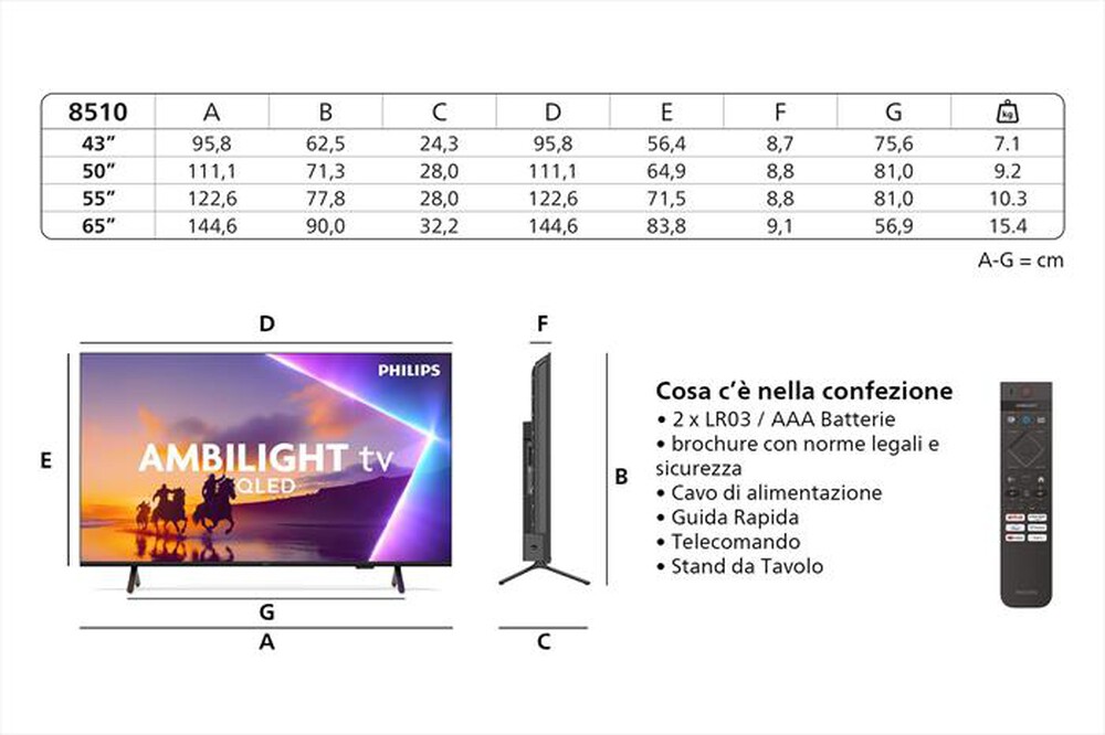 Immagine del prodotto PHILIPS - Smart TV Ambilight QLED 4K 43" 43PUS8510-Black