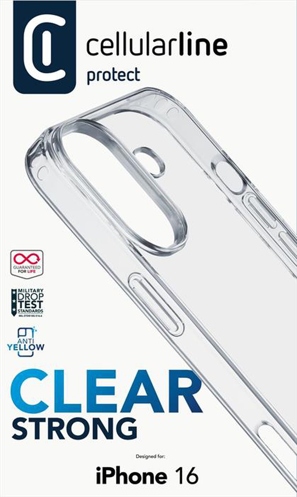 Immagine del prodotto CELLULARLINE - Cover CLEAR STRONG per iPhone 16-Transparent