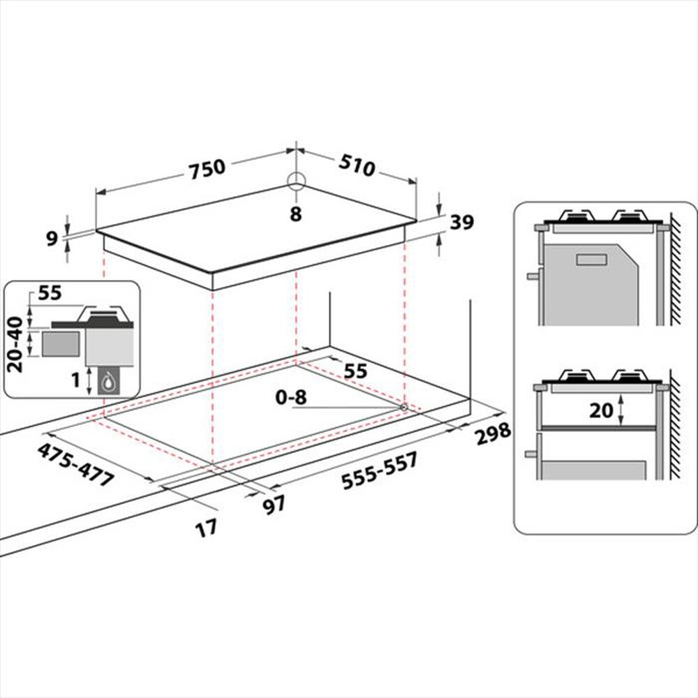 "HOTPOINT ARISTON - Piano cottura a gas PCN 752 U/IX/HA 5 fuochi"