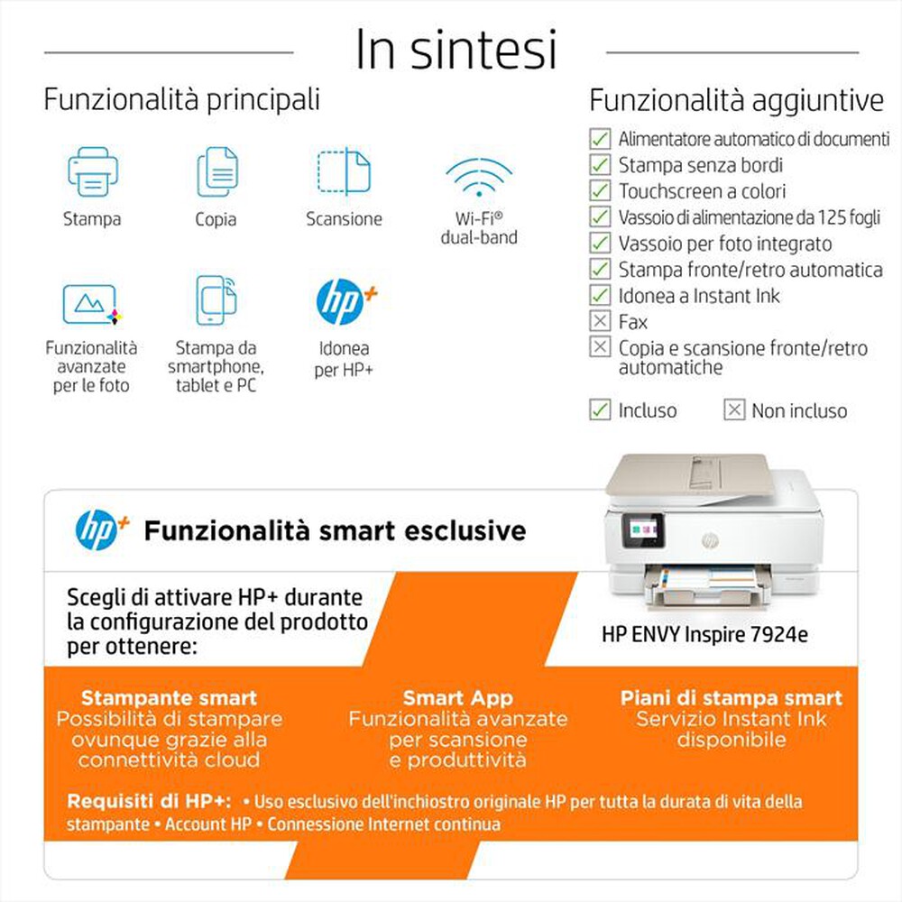 "HP - Envy Inspire 7924e 9 mesi d'inchiostro con Hp+-Portobello, Beige"