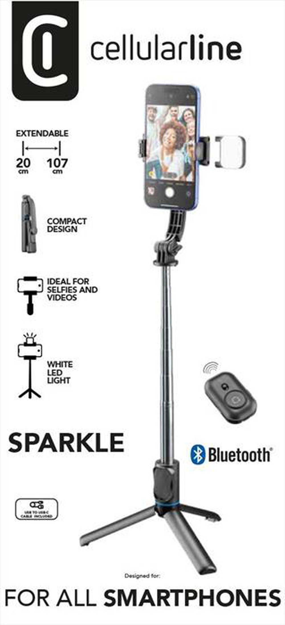 Immagine del prodotto CELLULARLINE - Bastone per selfie BTSELFIESTICKSPARK-Nero