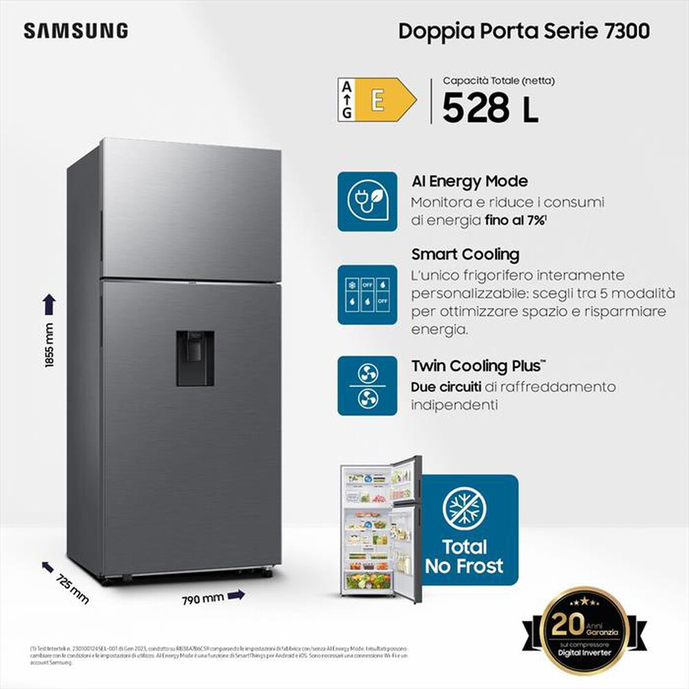 Immagine del prodotto SAMSUNG - Frigorifero 2 porte RT53DG7B14S9EF Classe E 528 lt-Metal Inox