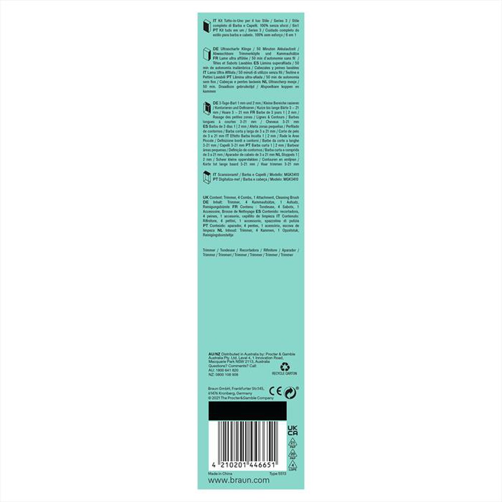 Immagine del prodotto BRAUN - Regolabarba MGK3410-NERO