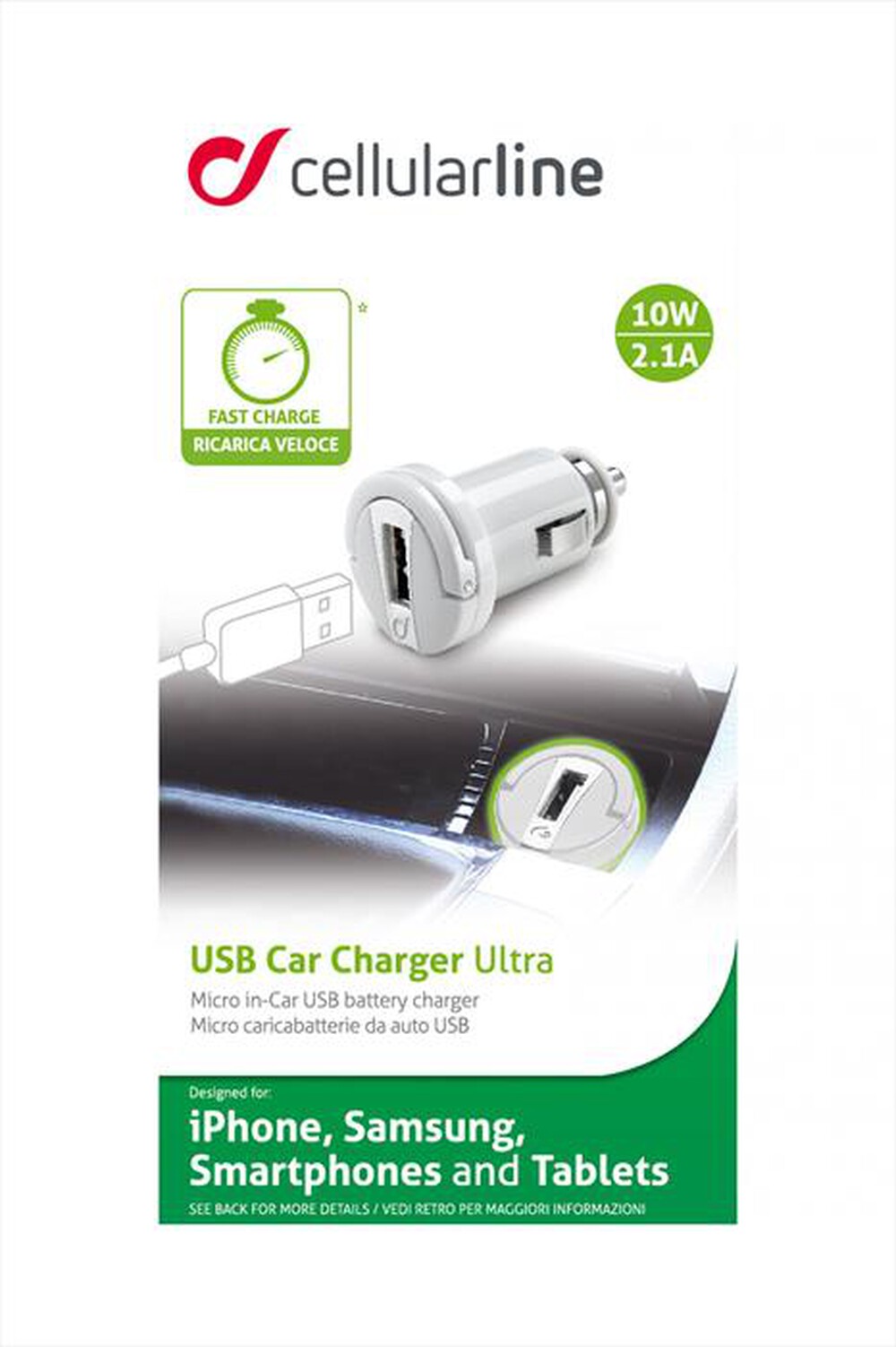 "CELLULARLINE - USB Car Charger Ultra-Bianco"
