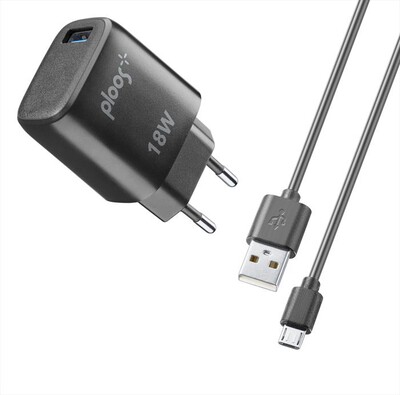 PLOOS - Caricabatterie KIT ADAPTER 18W/USB-A TO MICRO USB-Nero