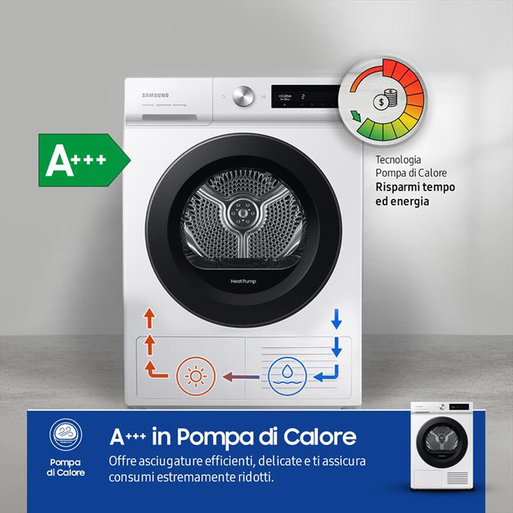 "SAMSUNG - Asciugatrice DV90BB5245AWS3 9 Kg Classe A+++-bianco oblò black"