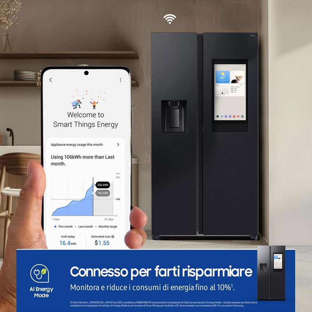 "SAMSUNG - Frigorifero side by side RS90F66BEFEF Classe E-Matte black"