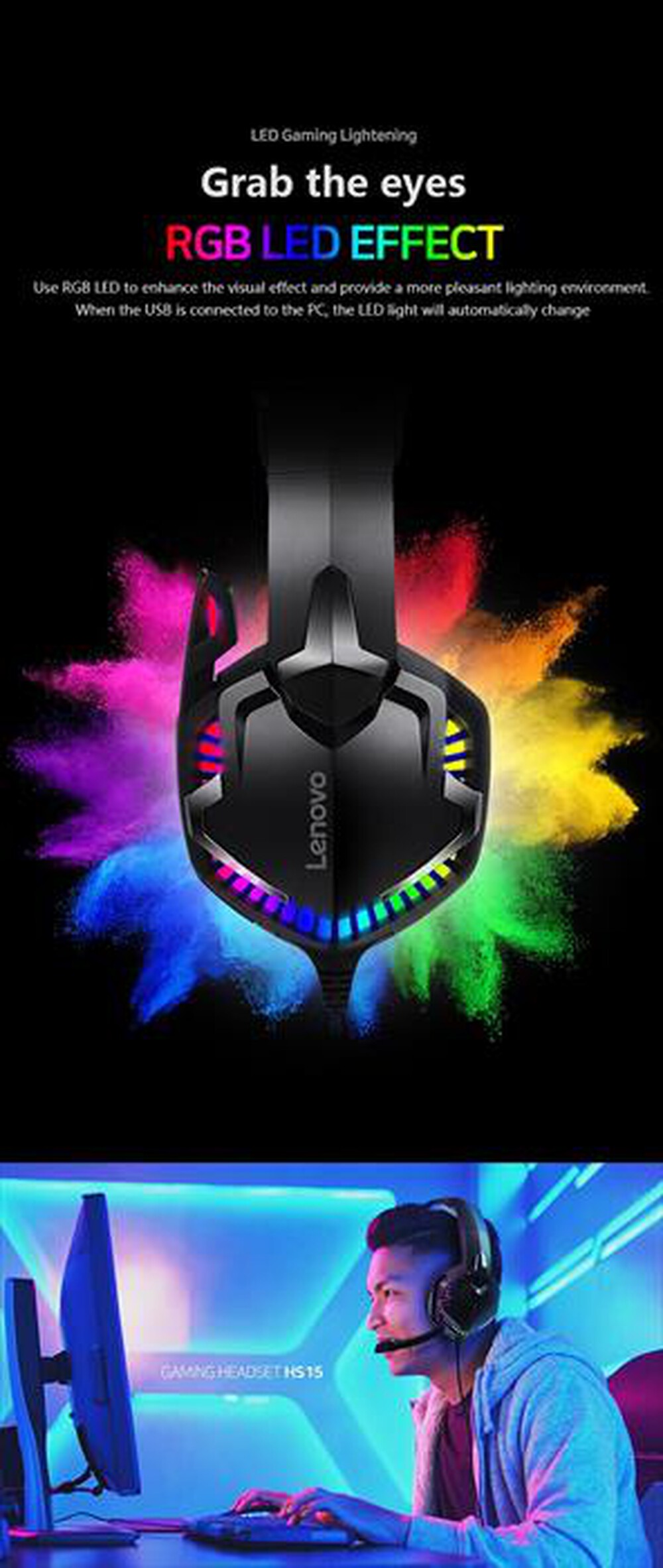 "LENOVO - HS15 CUFFIE GAMING MICROF. E CANCELLAZIONE RUMORE-NERO"