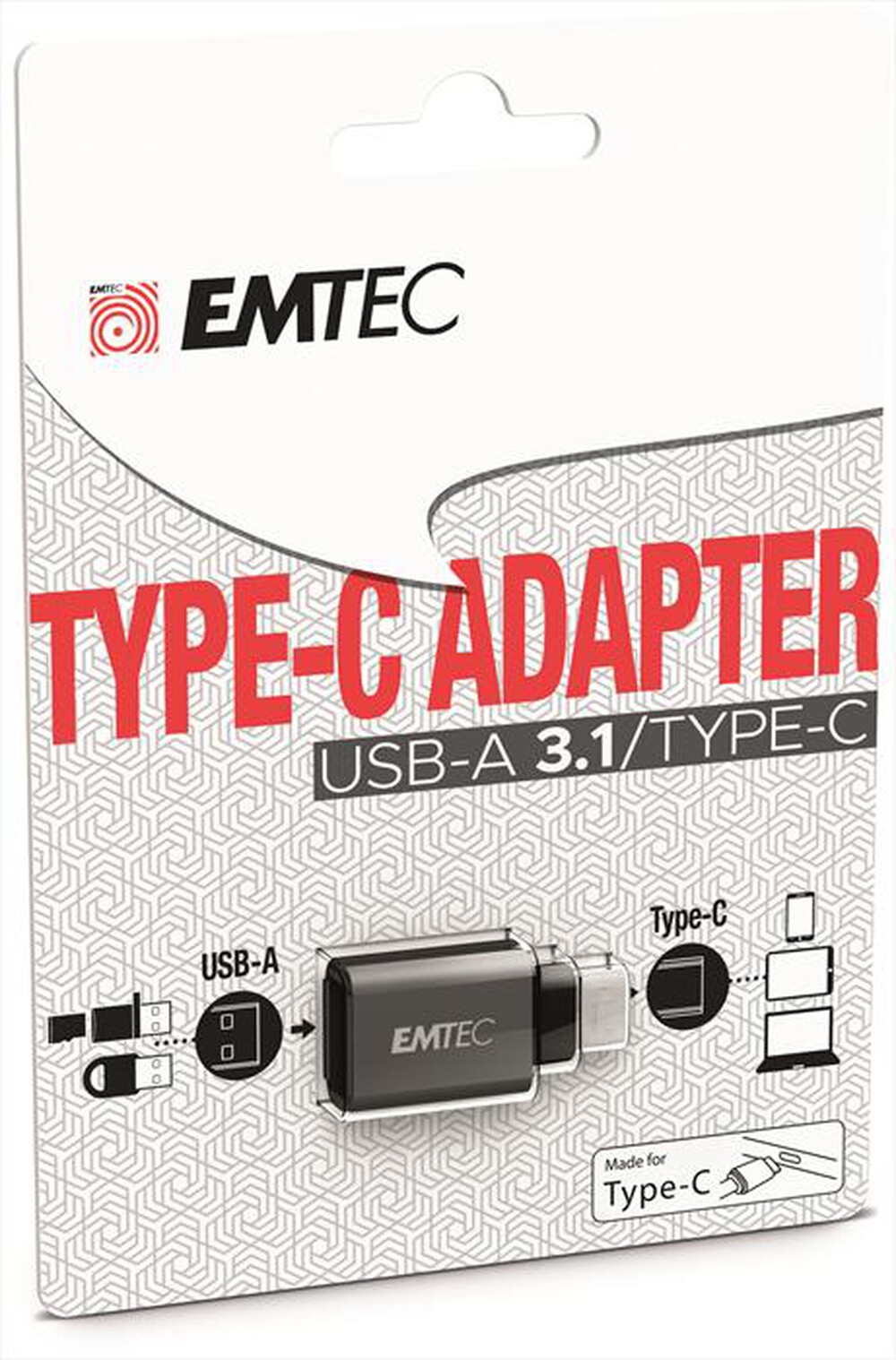 "EMTEC - EMTEC T600 ADATTATORE USB/TYPE-C-Nero/Alluminio"
