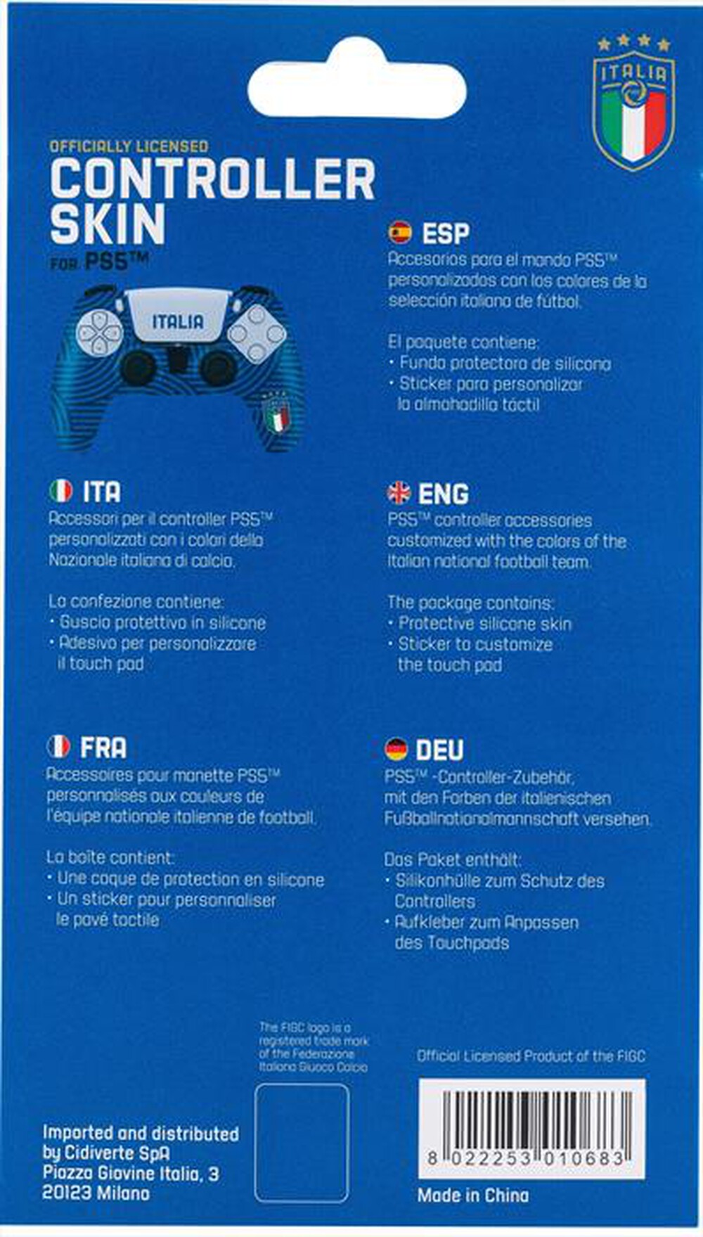 "QUBICK - CONTROLLER SKIN FIGC-NAZIONALE ITALIANA DI CALCIO-AZZURRO BIANCO"