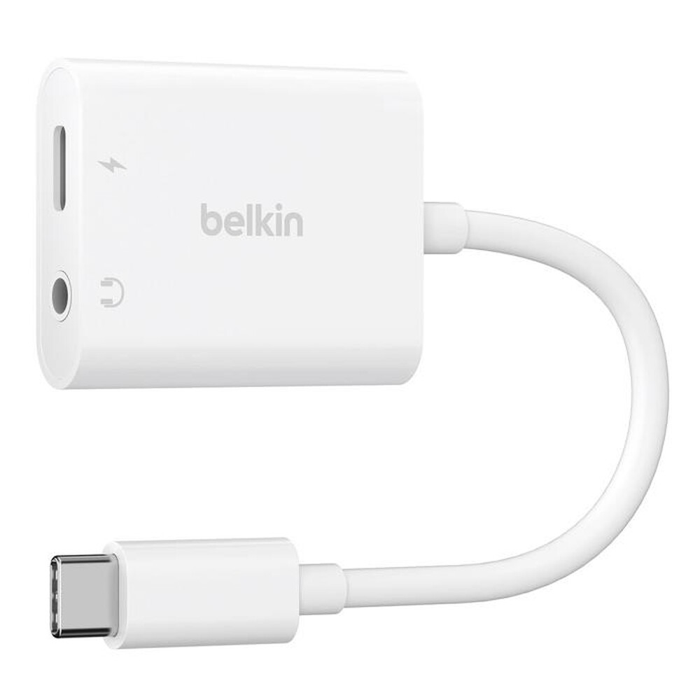 "BELKIN - ROCKSTAR 3.5 MM AUDIO + USB-C CHARGE ADAPTER-bianco"