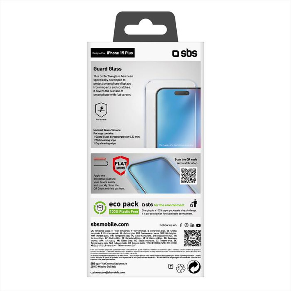 "SBS - Screen protector TESCRGLIP1567 per iPhone 15 Plus-Trasparente"