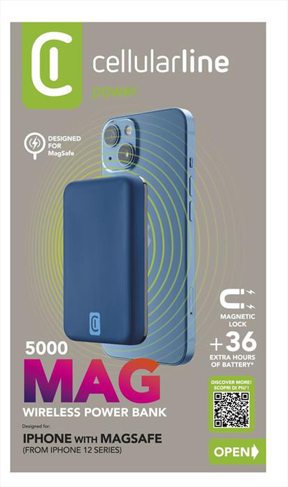 "CELLULARLINE - Power Bank PBMAGSFCOL5000WIRB-Blu"