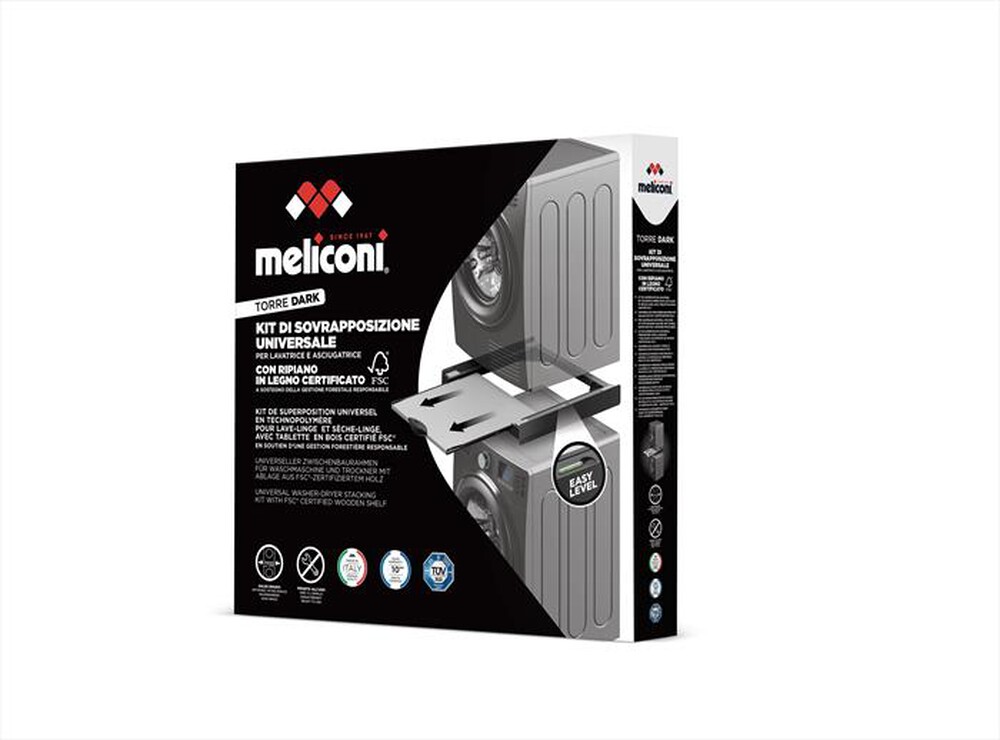 "MELICONI - Kit di sovrapposizione lavatrice TORRE DARK-Tecnopolimero Nero e legno gri"