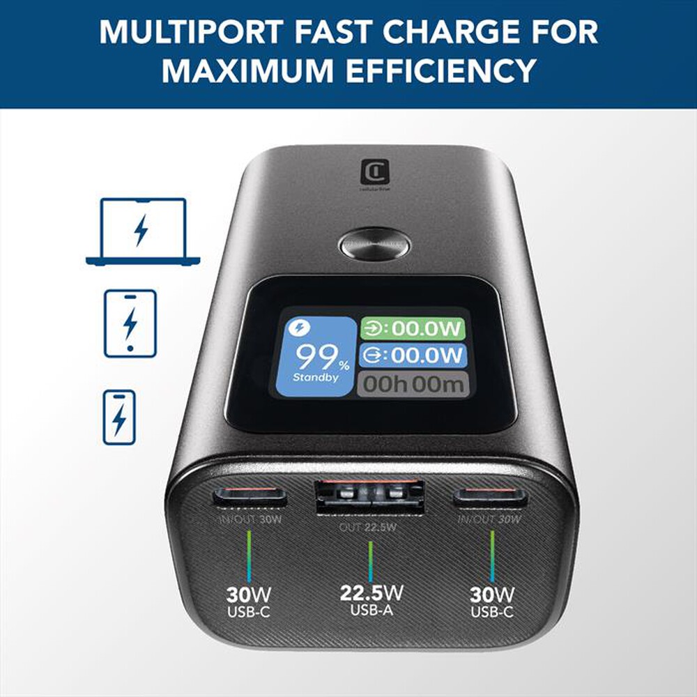 Immagine del prodotto CELLULARLINE - Power Bank 10000mAh 30W display LCD PBULTRON10000D-Nero