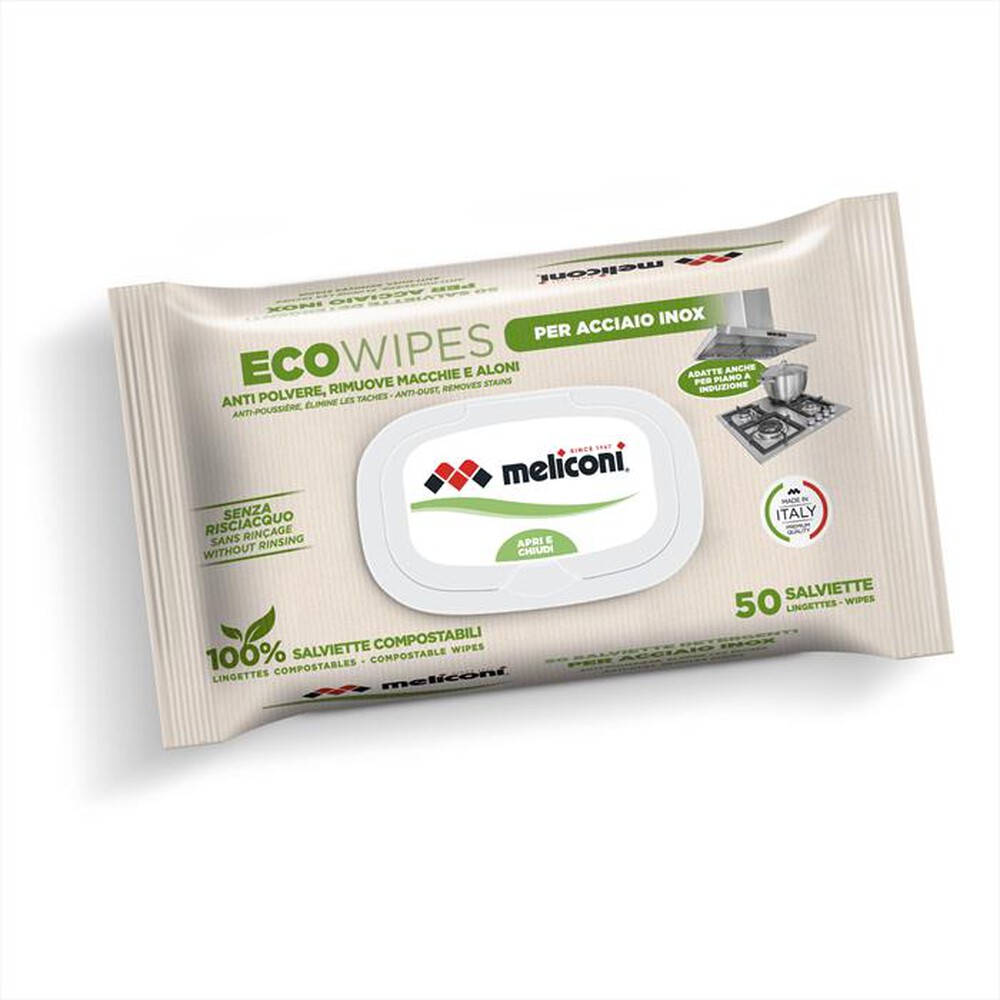 "MELICONI - Salviette detergenti acciaio/inox ECO WIPES INOX-viscosa compostabile"