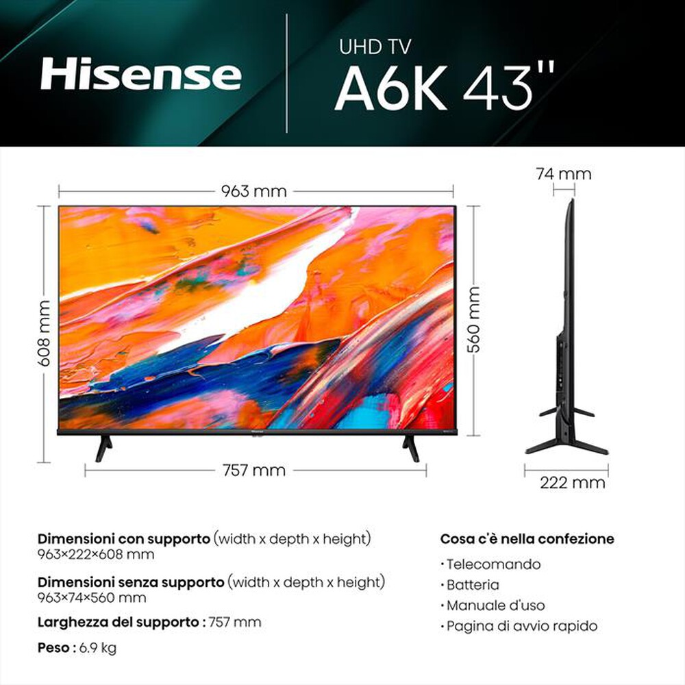 "HISENSE - Smart TV LED UHD 4K 43\" 43E63KT DOLBY VISION-Black"