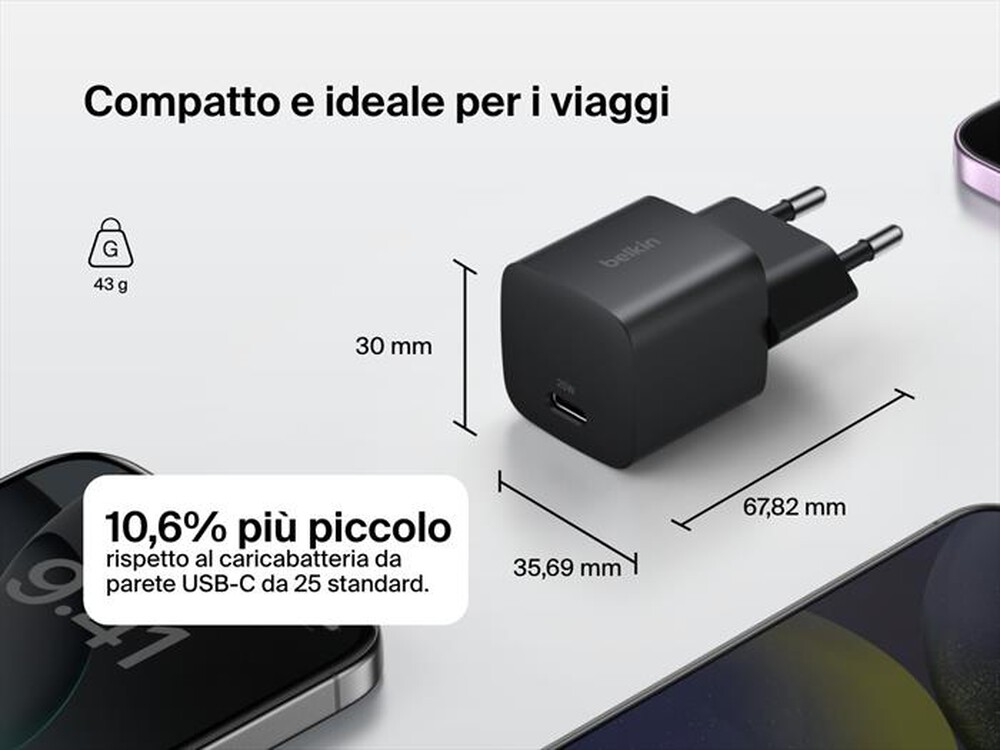 Immagine del prodotto BELKIN - Caricabatteria da parete USB-C da 25 W BoostCharge-Nero