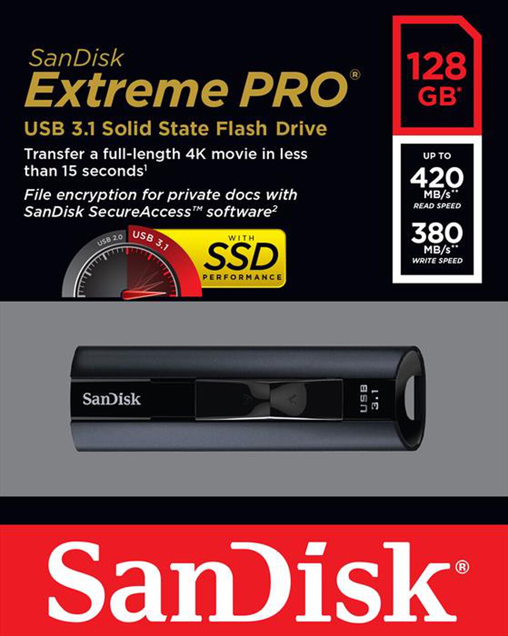 "SANDISK - UNITÀ FLASH A STATO SOLIDO EXTREME PRO 3.1 128GB"