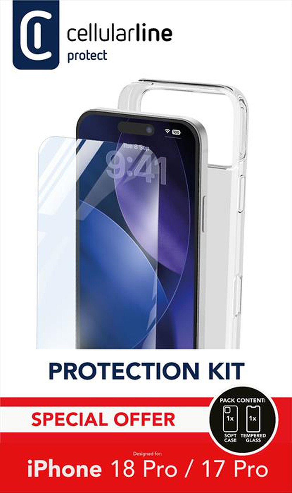 Immagine del prodotto CELLULARLINE - PROTECTION KIT per iPhone 18 Pro-Trasparente