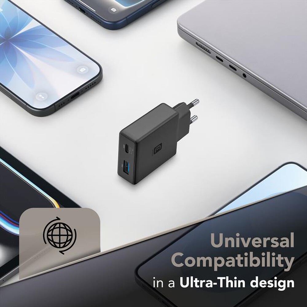 Immagine del prodotto CELLULARLINE - Caricatore Power Lite Slim 20W Dual USB-A + USB-C-Nero