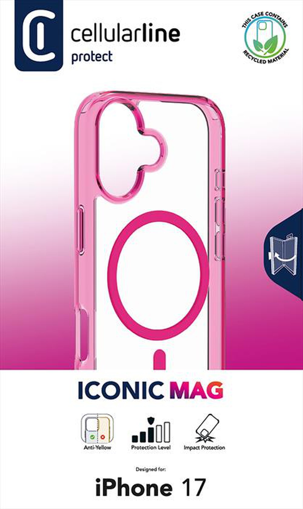 Immagine del prodotto CELLULARLINE - Custodia ICONIC MAG per IPHONE 17-Rosa, Trasparente