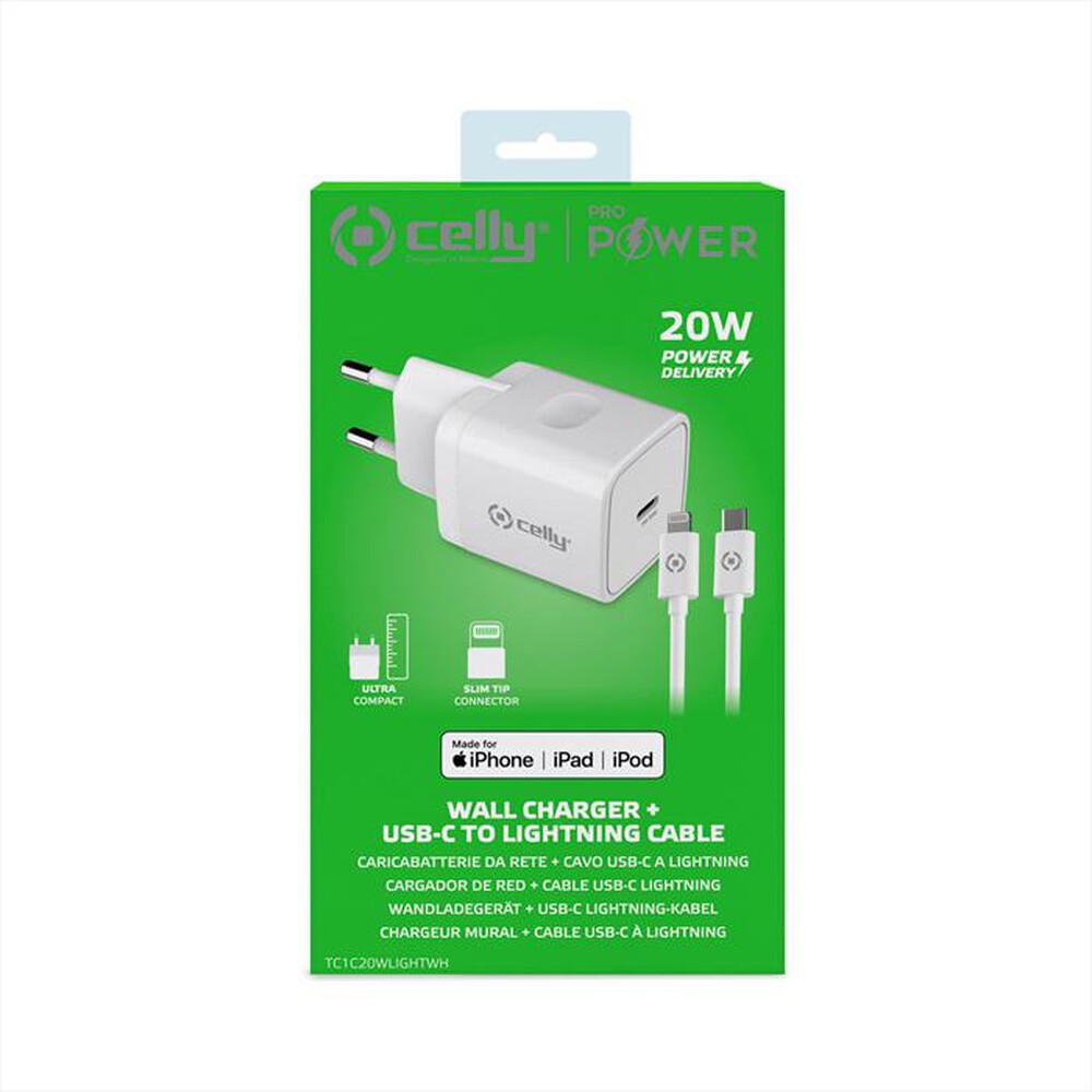 Immagine del prodotto CELLY - TC1C20WLIGHTWH - TC 1 USB-C 20W + LIGHT CABLE-BIANCO/PLASTICA