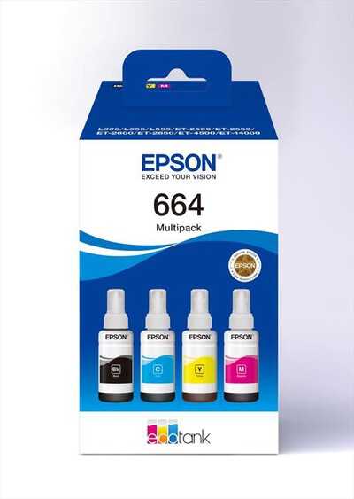 EPSON - EPSON FLACONE INCHIOSTRO ECOTANK T664 MPK 4 COL-Nero,ciano,magenta,giallo