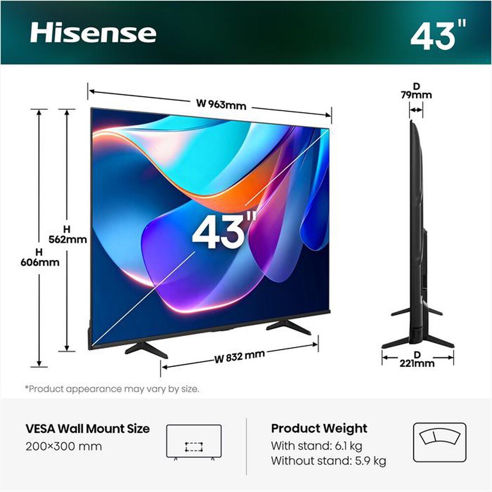 Immagine del prodotto HISENSE - Smart TV LED 4K 43" 43A69S-NERO