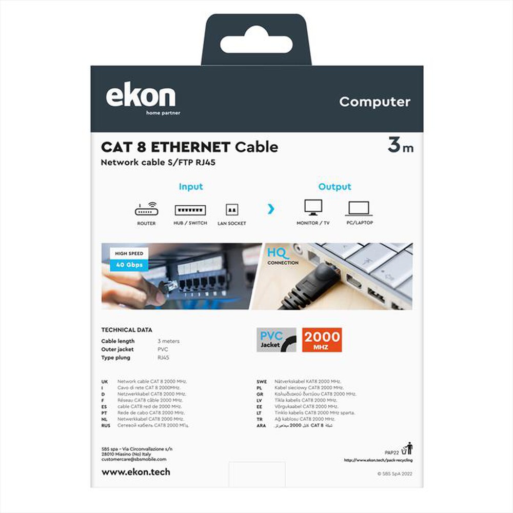 "EKON - Cavo di rete per PC ECITLAN830G-Nero"