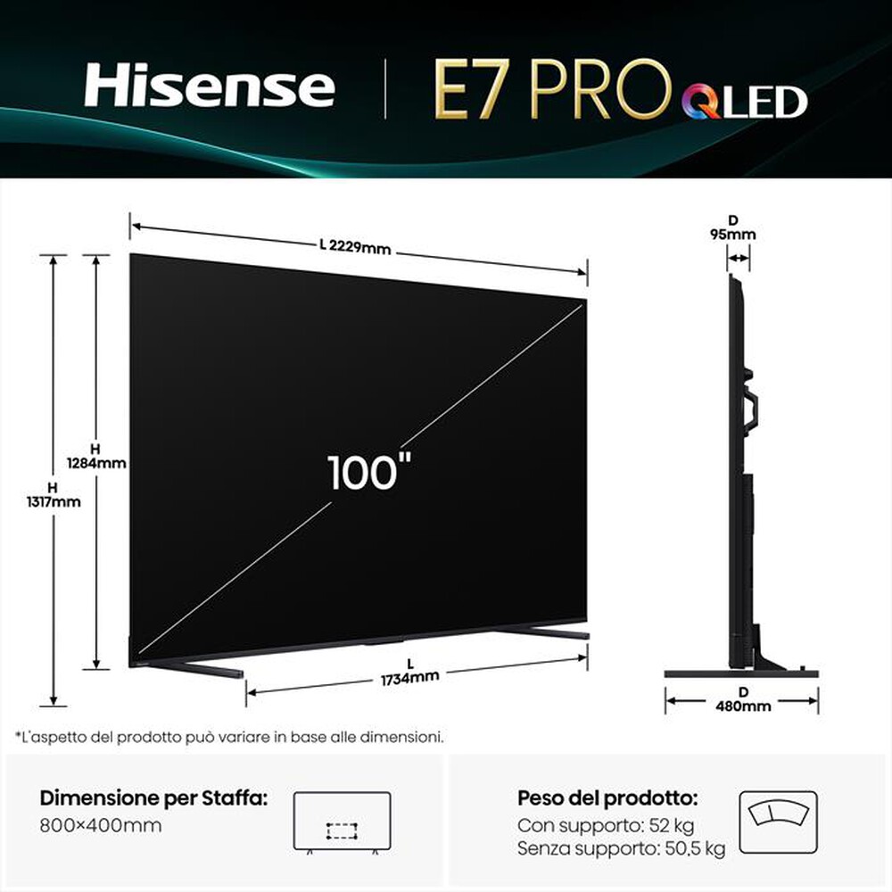 Immagine del prodotto HISENSE - Smart TV QLED UHD 4K 100" 100E7Q PRO-NERO