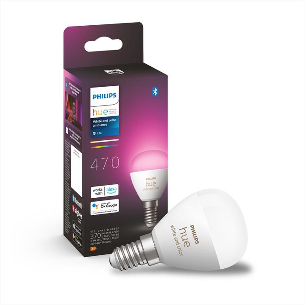 Immagine del prodotto PHILIPS - HUE WHITE AND COLOR AMBIANCE SFERA E14 40W-Bianco