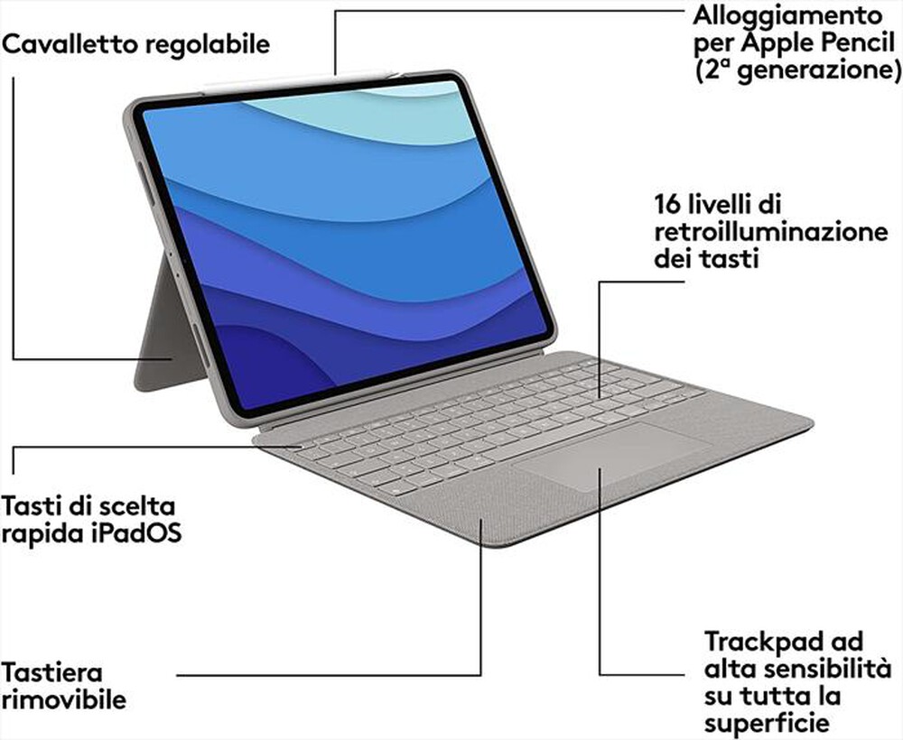 "LOGITECH - Combo Touch iPad Pro 12.9 (5a gen - 2021)-Sabbia"