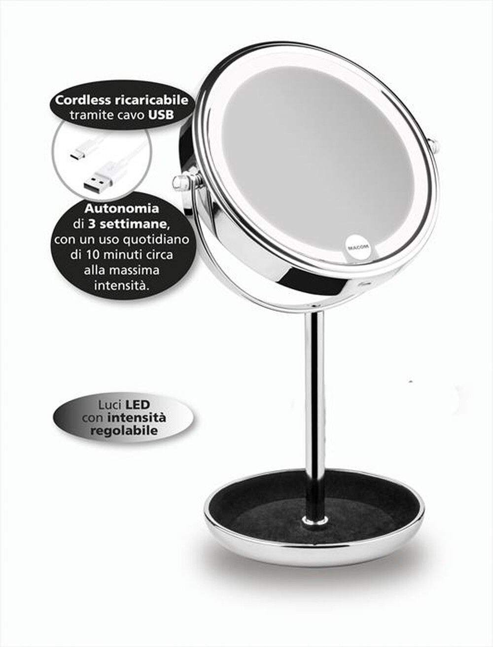 "MACOM - Doppio specchio da tavolo SIRIO USB STAR"