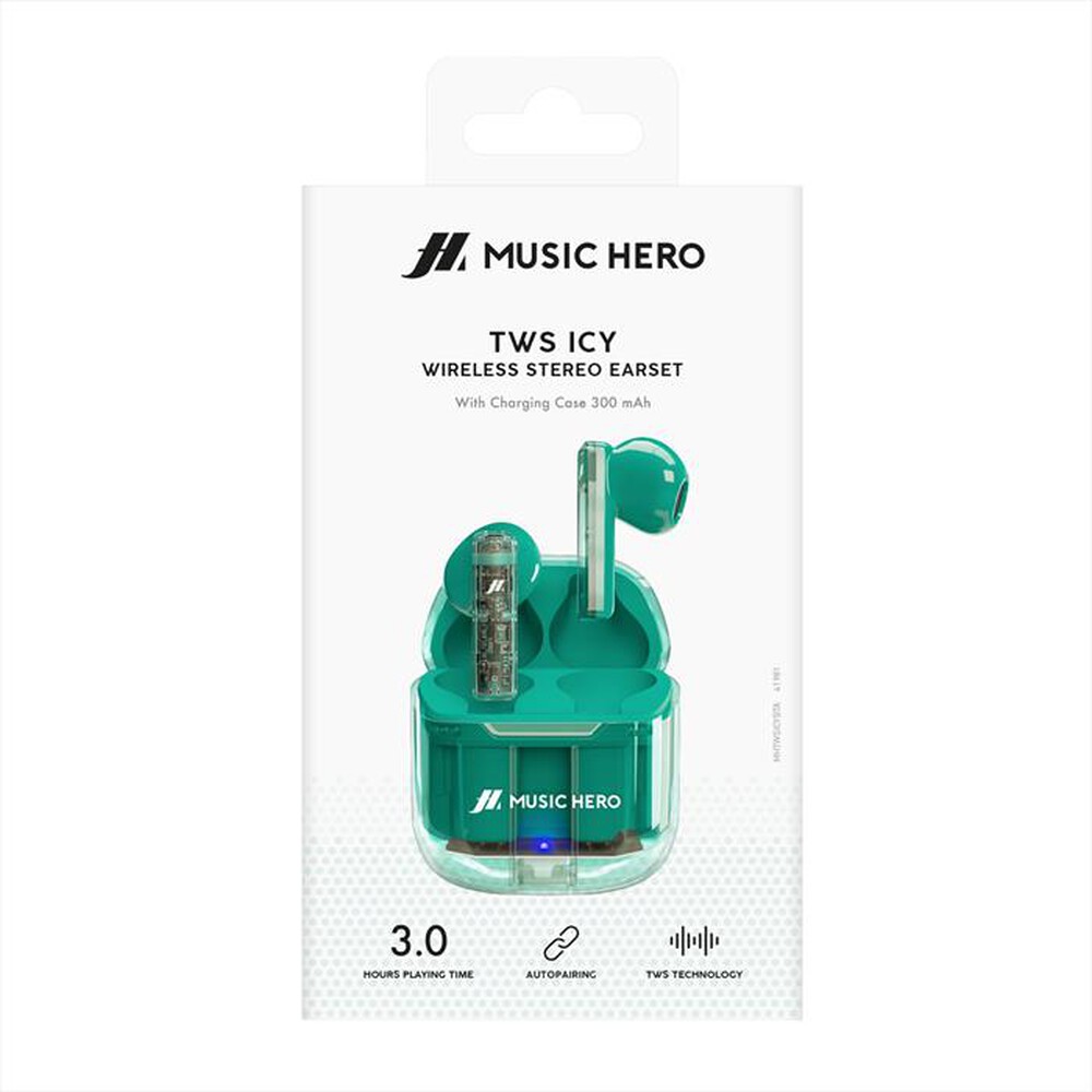 "MUSIC HERO - Auricolare bluetooth MHTWSICYBTA-Azzurro"