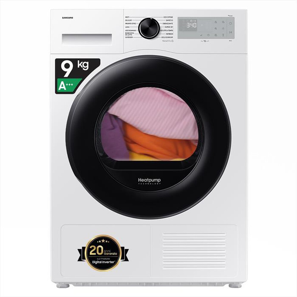 "SAMSUNG - Asciugatrice DV90DG52A0AHET 9KG Classe A+++-bianco oblò nero display silve"