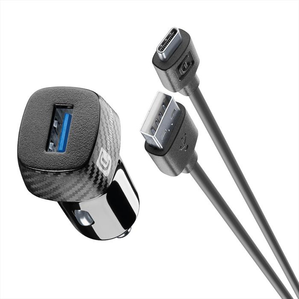 Immagine del prodotto CELLULARLINE - Caricabatterie auto 18W con porta USB-A/cavoUSB-C-Nero